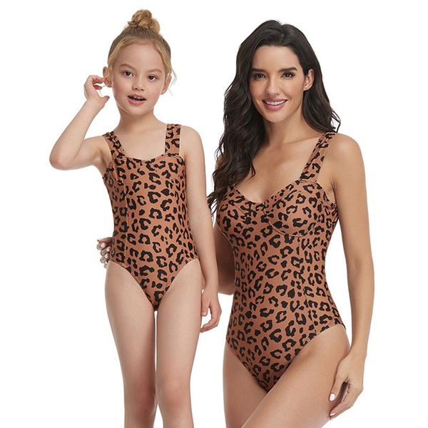 

leopard swimsuits family set mother daughter matching swimwear mom baby mommy and me bikini dresses clothes woman girl beachwear, Blue