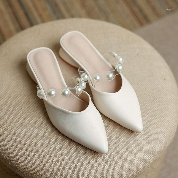 

slippers 2021 summer style flip-flops, pointed pearl chunk-heel sandals women shoes1, Black