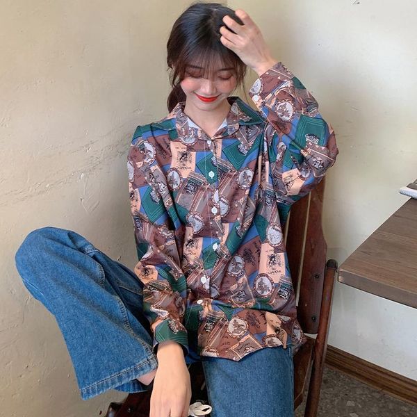 

women's blouses & shirts 2021 lazy print loose shirt female korean harajuku cute ulzzang japanese kawaii ladies vintage clothes for wom, White