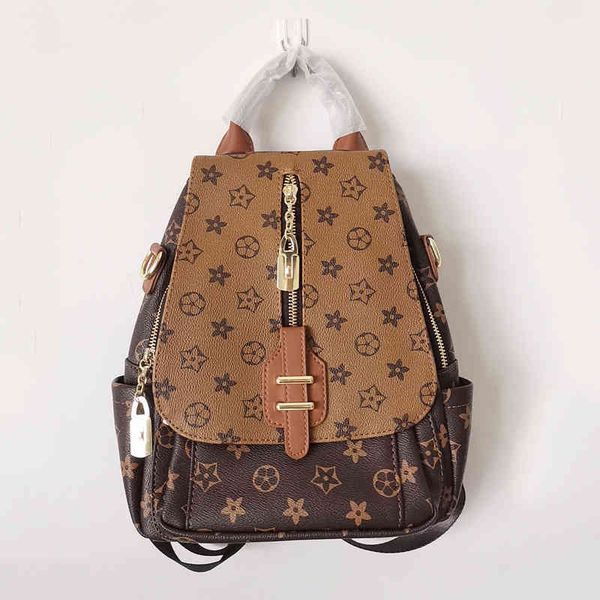

classic women's bag backpack old flower soft leather cover fashion printed leisure