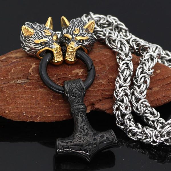 

bangle men's necklace viking wolf head stainless steel ornament, Black