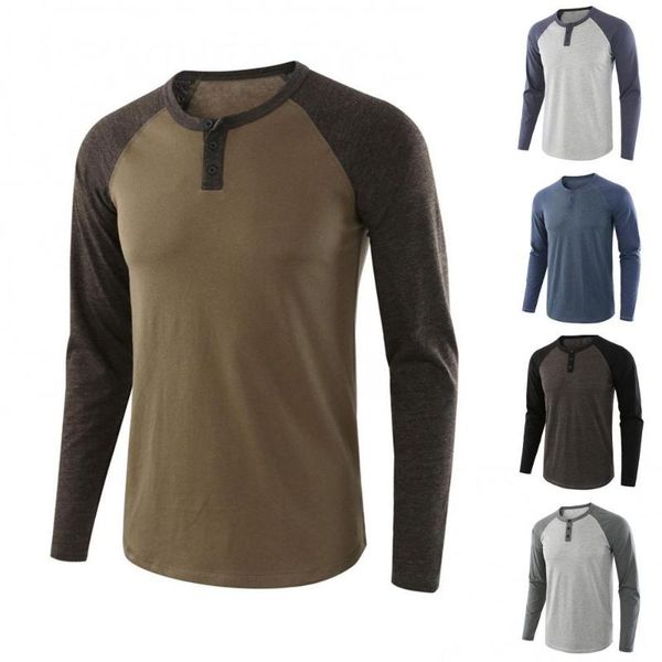 

men's t-shirts t-shirt men casual autumn o neck long raglan sleeve color block buttons pullover, White;black