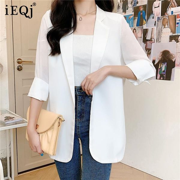 

women's suits & blazers ieqj women white casual minimalism thin blazer lapel long sleeve loose fit jacket fashion tide spring autumn 20, White;black