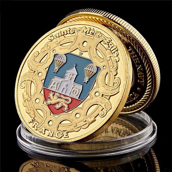 

souvenir coins commemorative 1944 ww ii d-day action french parachute soldier gold plated challenge copy coin collection