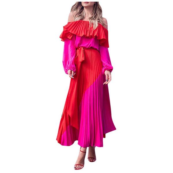 

summer women's long sleeve dresses one line collar solid color fashion bohemian style femme robe long dress luxury robe set, Black;gray