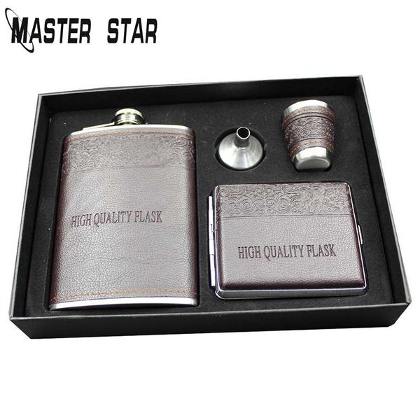 

hip flasks master star 8oz luxury stainless steel alcohol set cccp engraving faux leather flagon whiskey wine gift flask