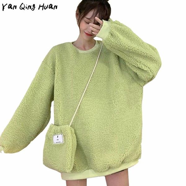 

women's hoodies & sweatshirts winter plus velvet thickening korean version of lazy wind loose soft cashmere solid color pullover, Black