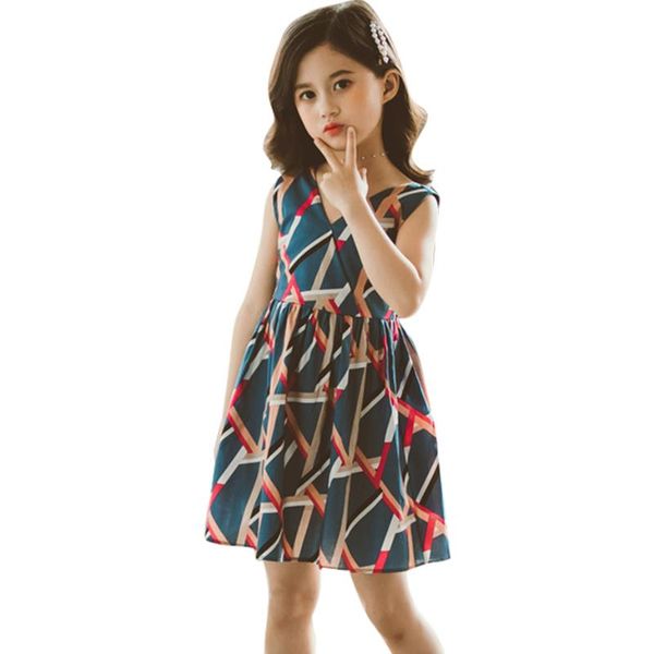 

girl's dresses for girls geometric party dress kids girl casual style summer clothes 6 8 10 12 14, Red;yellow