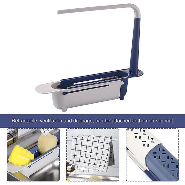 

kitchen storage & organization sink holder adjustable drainer tray sponge soap dish cloth hanger for home 2-in-1