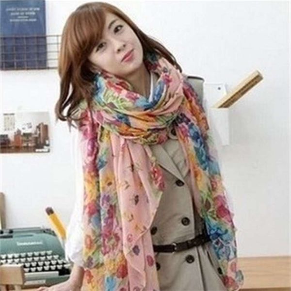 

south korea spring and summer women's garden sunscreen scarf, colorful flowers, super large flower shawl, Blue;gray