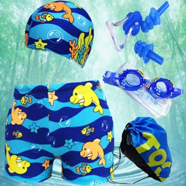 

children's swimsuits boys' flat angle set cartoon baby, Blue