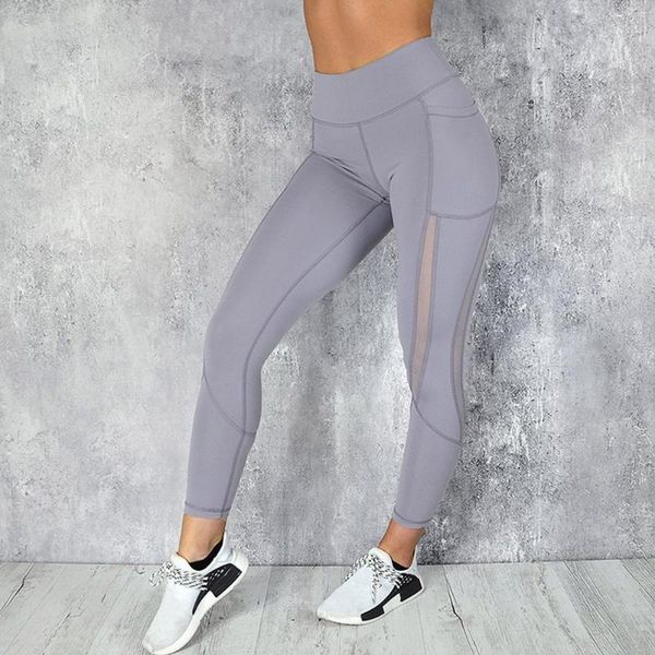 

women mesh leggings pocket long running high waist polyester adults fashion casual fitness training solid sports yoga pants, White;red