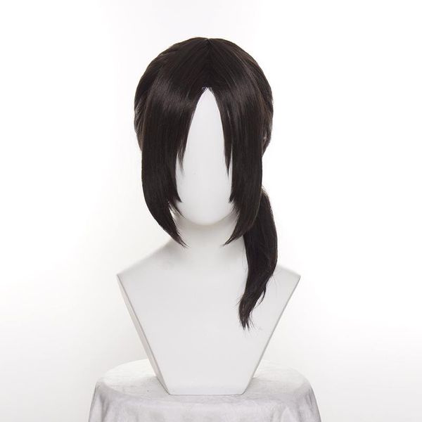 

synthetic wigs attack on titan ymir cosplay wig aurgelmir brown short ponytail heat resistant hair halloween party play + cap, Black