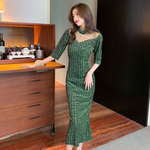 

luxury cheongsam veet cheongsam young long slim temperament celebrity girl chine style improved drs, Blue;red