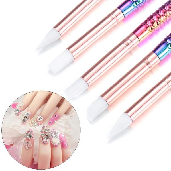 

nail brushes useful silicone art sculpture pen 3d carving diy glitter powder liquid manicure dotting brush rhinestone handle tools, Yellow