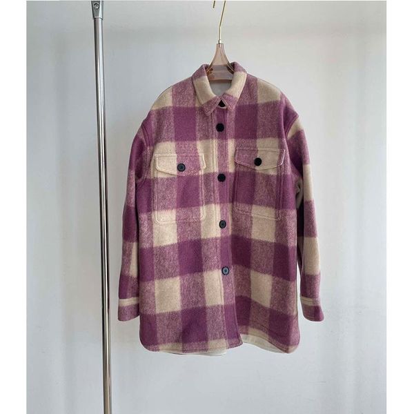 

women's wool & blends atheflow 21 winter women retro plaid shirt jacket long sleeve single breasted lazy style short casual warm outwea, Black