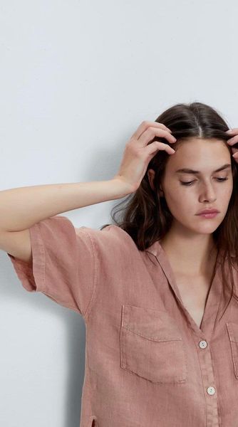 

2021 new spring summer european linen short zaraing women blouse shirt sheining vadiming female blouse shirt bgb2179, White