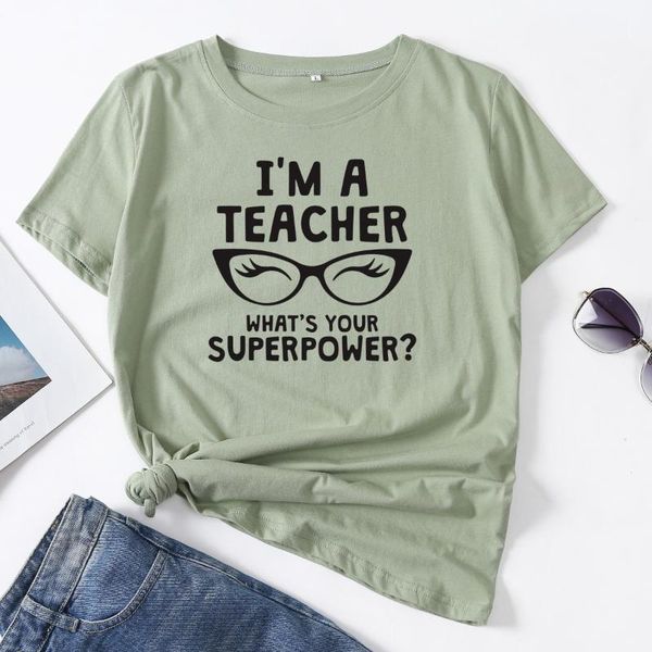 

women's t-shirt im a teacher whats your superpower woman short sleeve t-shirts summer for women cotton graphic tee female shirt, White
