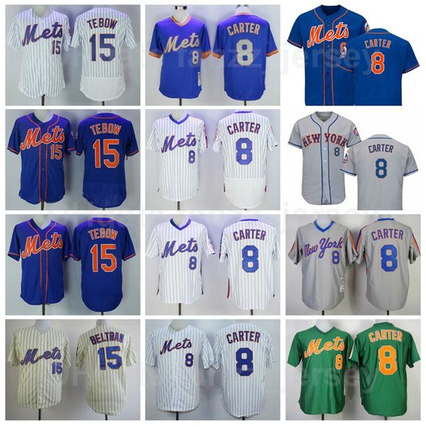 

men baseball 8 gary carter vintage jersey 15 tim tebow pullover white blue beige grey orange black army green flexbase cool base retro 1969, Blue;black