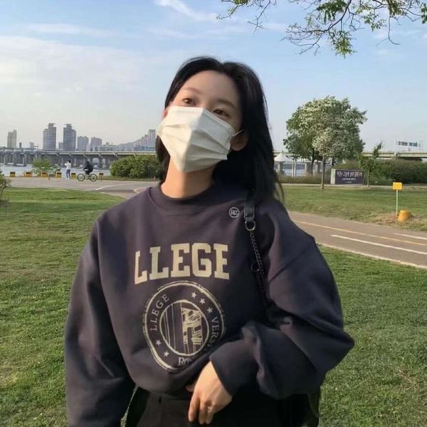 

korean style letter circle short loose terry women's sweater fashion, Black