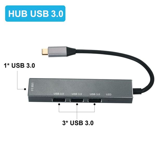 

hubs t304 4 in 1 hub type-c to usb3.0*4 intelligent usb multi-port adapter with led-light for lapcomputer mobile phones