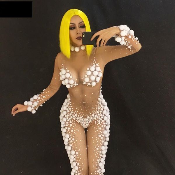 

women's jumpsuits & rompers small white balls women jumpsuit nightclub party bodysuit stage wear singer dancer dj cosutme celebrate, Black;white