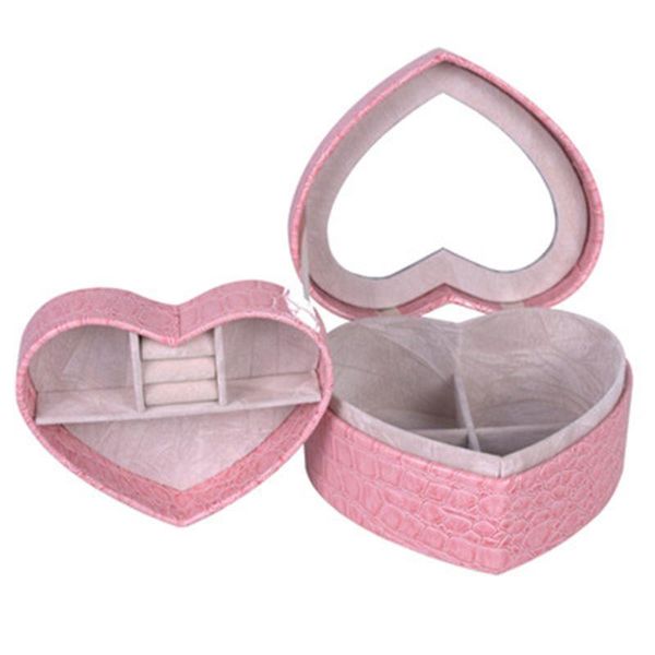 

jewelry pouches, bags pu heart shaped leather box double layers with mirror for boxes &, Pink;blue