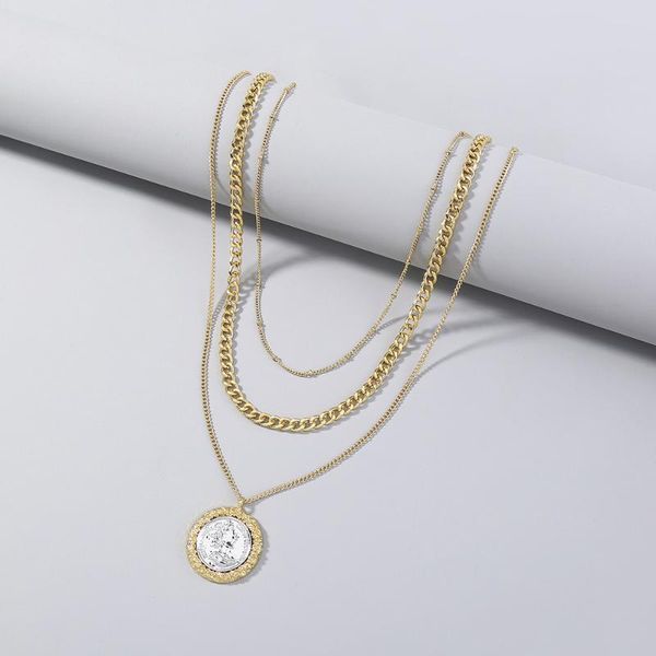 

chains punk layered golden clavicle chain simple multi-functional niche design multi-layer necklace gold medal pendant ladies jewelry, Silver