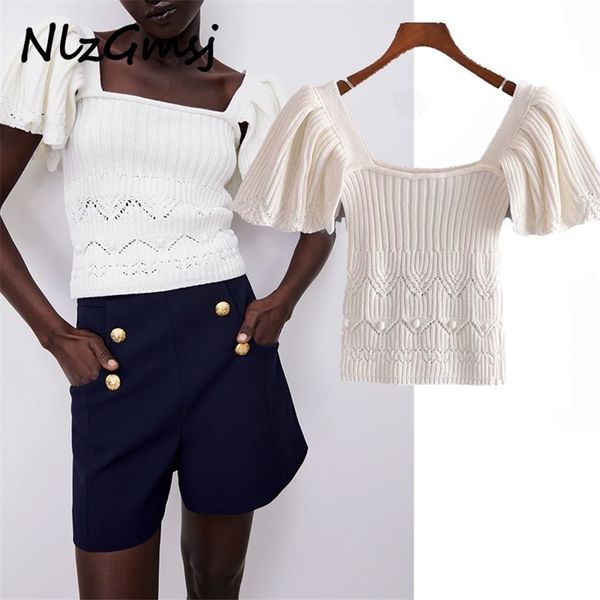 

sweater women short puff sleeve elastic spring pullover feminine fashion streetwear soft knitted 03 210628, White;black