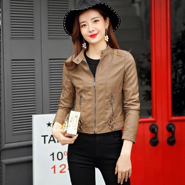 

fall 2021 women clothing pu leather coat biker faux leather jackets women black outfits spring motorcycle jacket