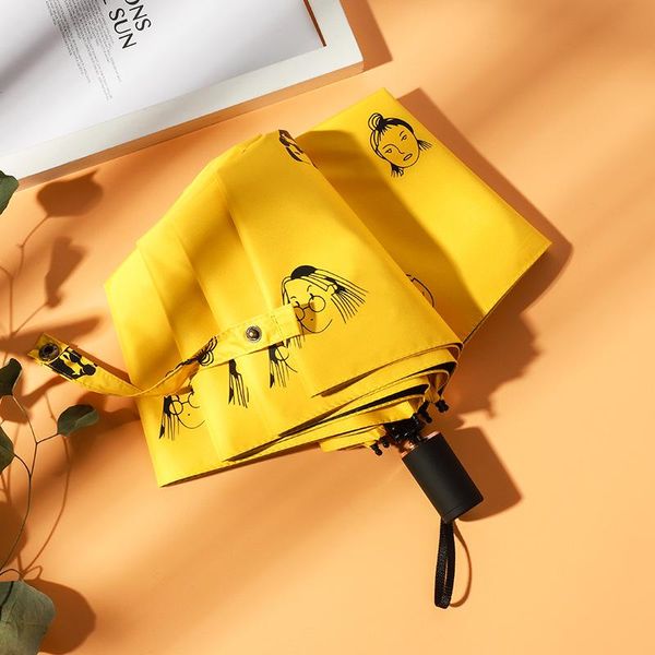 

umbrellas tri-fold folding sun and rain dual-purpose umbrella windproof rainproof parasol creative face illustration