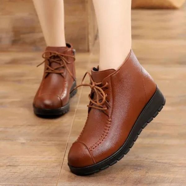

boots elegant womens leather booties comfortable autumn winter sneakers woman plush waterproof snow shoes, Black
