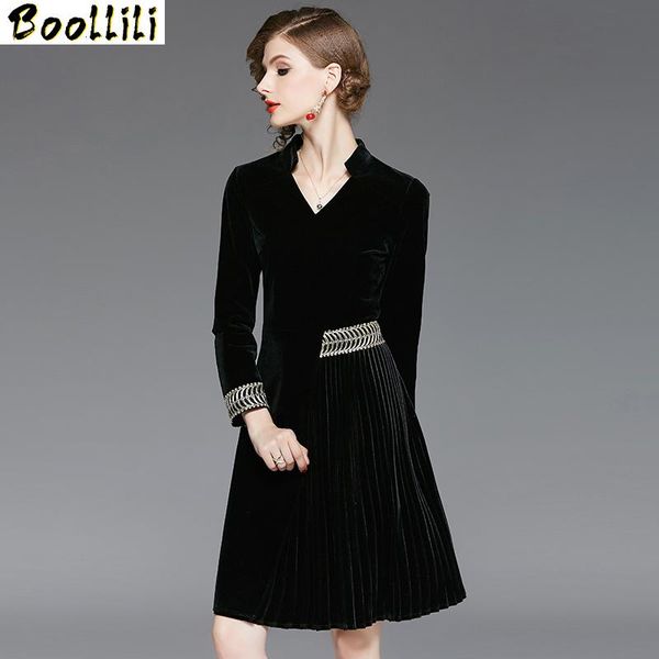

casual dresses boollili vintage elegant velvet mini dress women clothes 2021 spring autumn long sleeve black ladies vestidos, Black;gray