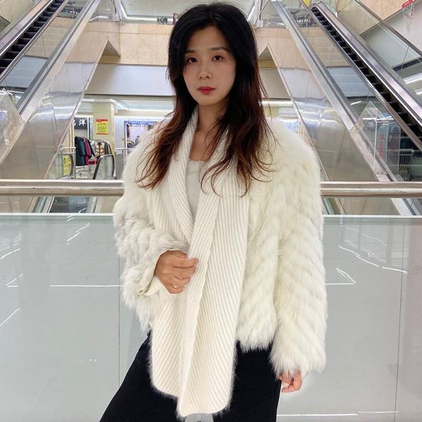 

women's fur & faux cardigan sweater women coat real jacket winter warm overcoat 2021 arrival, Black