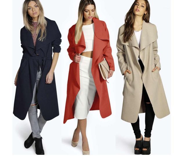 

women's trench coats plus size women open front cardigan loose long coat ovecoat lady windbreaker1, Tan;black