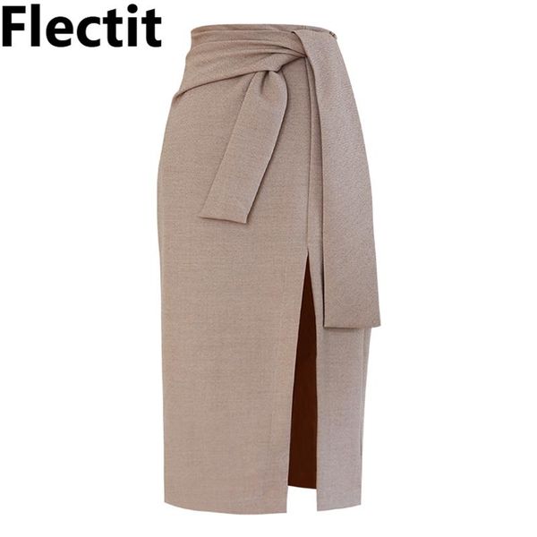 

skirts flectit knotted pencil skirt women elegant hight waist side-split mid length with sashes office lady work, Black