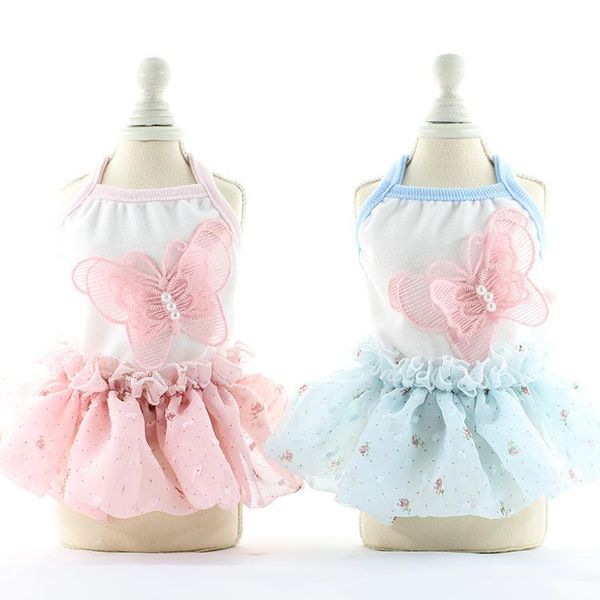 

dog apparel butterfly decoration chiffon skirt pink blue colors xs-xl size luxury clothes chihuahua dress mascotas perros accesorios