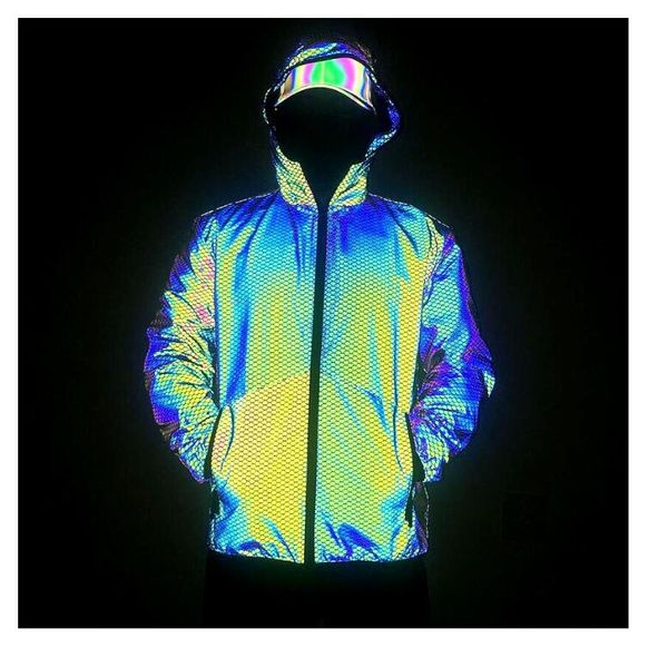 

fish scale colorful reflective jacket men's casual colorful luminous jacket autumn and winter fashion style, Black;brown