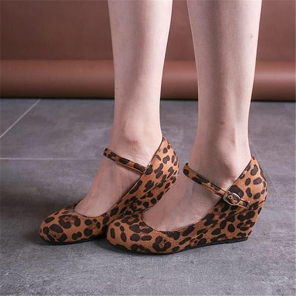

dress shoes cootelili woman pumps female wedges ladies black basic leopard print mid heel buckle women plus size 41 42 43