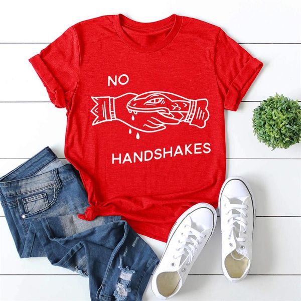 

no handshakes print woman tshirts harajuku summer tees cusual short sleeve t shirt pullover femme t-shirts mujer camisetas, Gray