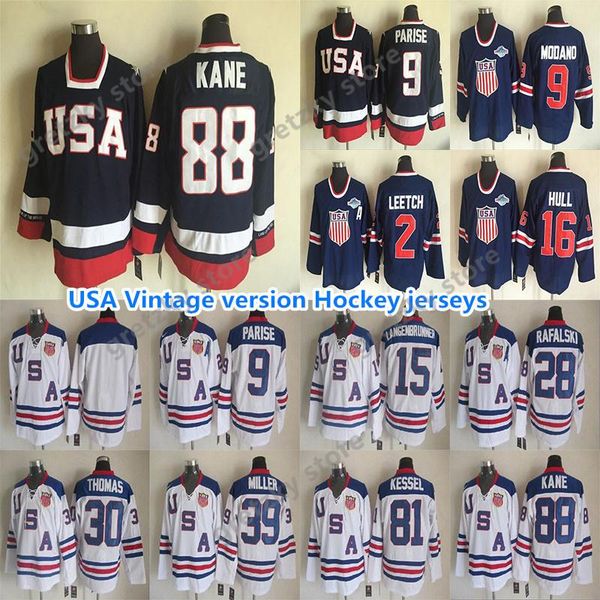 

usa teams vintage version jersey 9 parise 16 hull 81 kessel 9 modano 2 leetch 30 thomas 39 miller excellent ccm hockey jerseys, Black;red