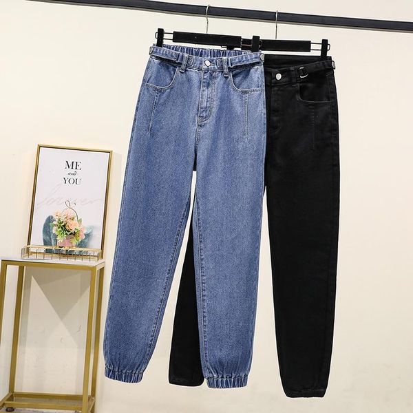 

women's jeans 2021 high waist for women solid loose large size mom ankle length casual female harem pants straight denim trousers, Blue
