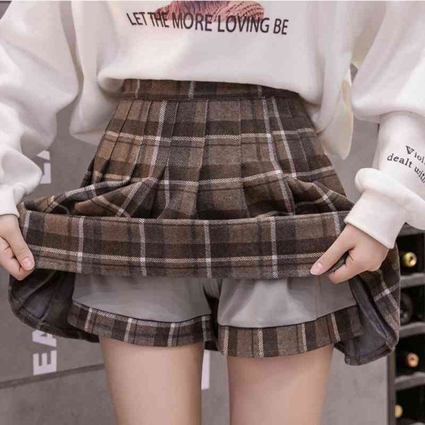

autumn winter korean skirt shorts women high waist short mini skirt school pleated gothic a line skirts female, Black