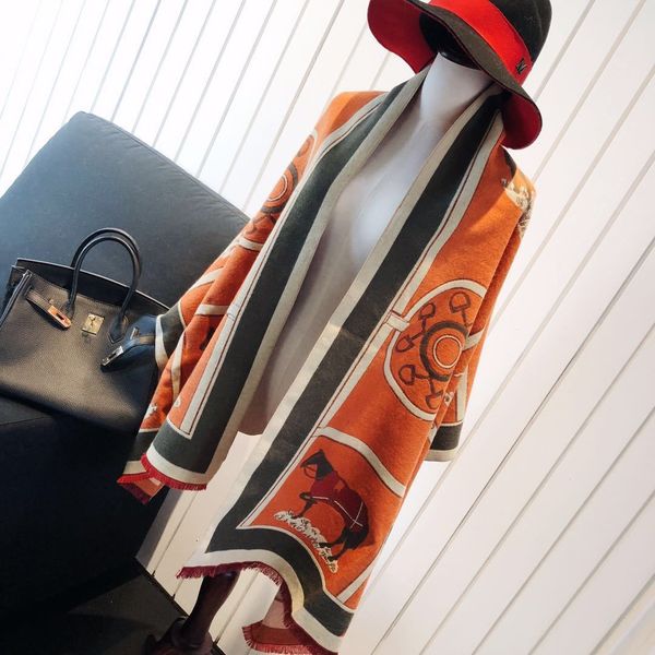 

2021 new fashion versatile horse drawn car imitation cashmere scarf women's autumn and winter warm air conditioning dual-purpose shawl, Blue;gray