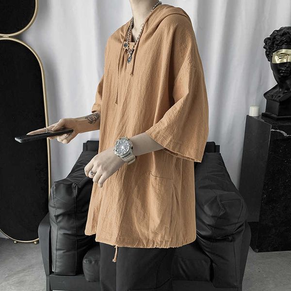 

2021summer trend harajuku men's short sleeve t-shirt loose hooded sweater, White;black
