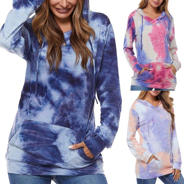 

women's sweaters women hoodie pullover tie dye long sleeve drawstring pocket casual sweatshirt, White;black