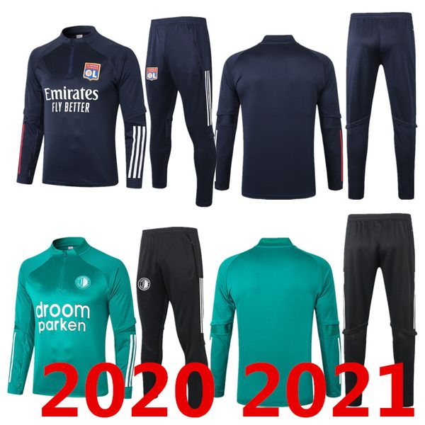 

20 21 olympique lyonnais football jersey 2020 2021 feyenoord football jersey kokcu sinisterra narsingh men's training suit set, Black