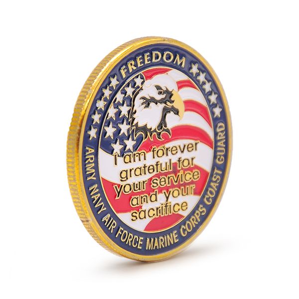 

2pcs non magnetic usa army navy air force marine corps coast guard om eagle crafts gold plated color rare challenge coin for collection