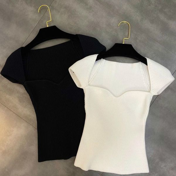 

2021 Spring Short Square Neck Sexy Kinitted Top Female Shirt 5l2g, White