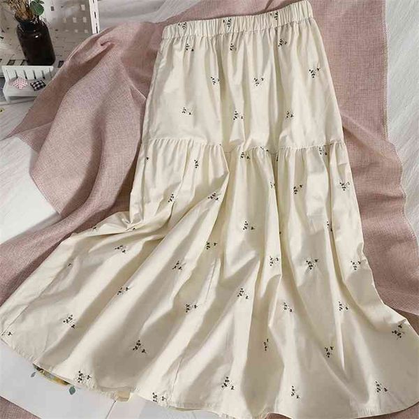 

summer age-reducing fashion embroidered floral skirt is thinner korean student all-match mid-length high-waist 210529, Black